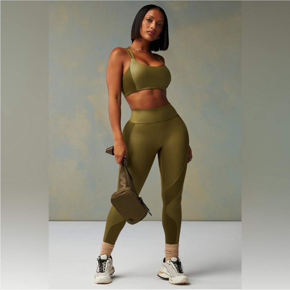 J154 Fabletics Motion365+ Contour High Waisted Legging In Dark Moss Shine